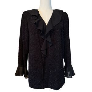 R&M Richards Black Ruffled Jacket Silver Sparkles Large L